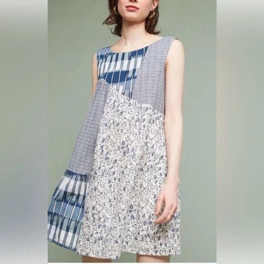 Holding Horses Dress Womens Small Blue Patchwork Sleeveless Boho Anthropologie